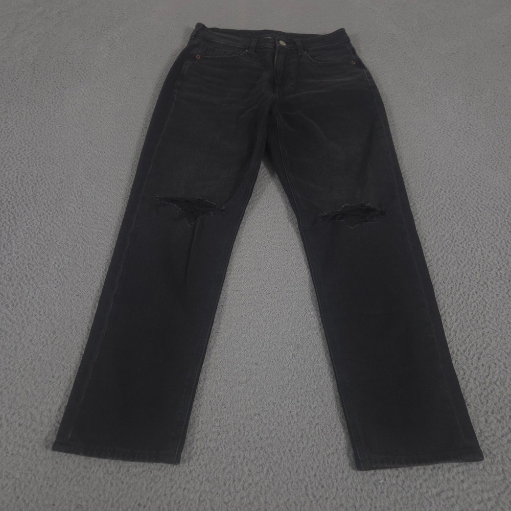 American Eagle Jeans Womens 4 Short Black Mom Pants Tapered Leg Distressed Denim
